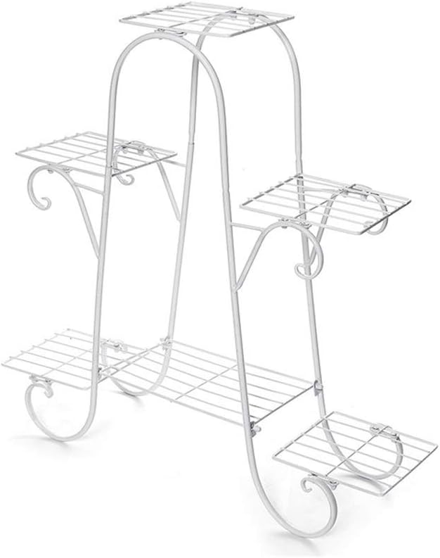 6 Layers European Wrought Iron Flower Stand Indoor Multi-story Flower Stand Rack Floor-standing Balcony Flower Pot Shelves(Black)