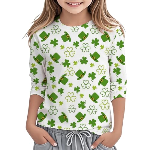 Camiseta Informal para niña con Cuello Redondo Manga Corta y Estampado gráfico Divertido para Actividades diarias (Green-B, 4-5 Years)