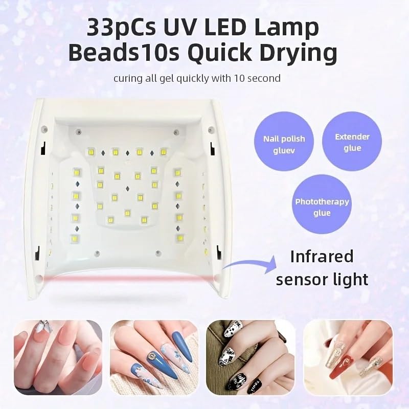 Lampa LED do paznokci, Akumulatorowa lampa UV LED do paznokci 66 W Lampa manicure z 4 timerami Narzędzia zdobienia(Pink-Blue)