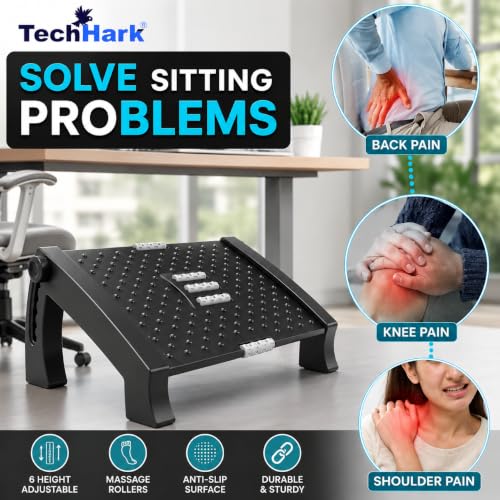 Image of TechHark Adjustable Footrest with Massage Surface, Ergonomic Under Desk Foot Rest for Office and Home, Height Adjustable, Black (6-Month Warranty)