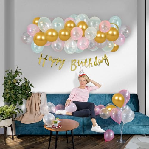 Image of Party Propz Happy Birthday Decoration Items - 53 Pcs Birthday Balloons For Decoration | Birthday Decoration Items For Girl | Happy Birthday Balloons | Happy Birthday Banner (Cardstock), Multicolor