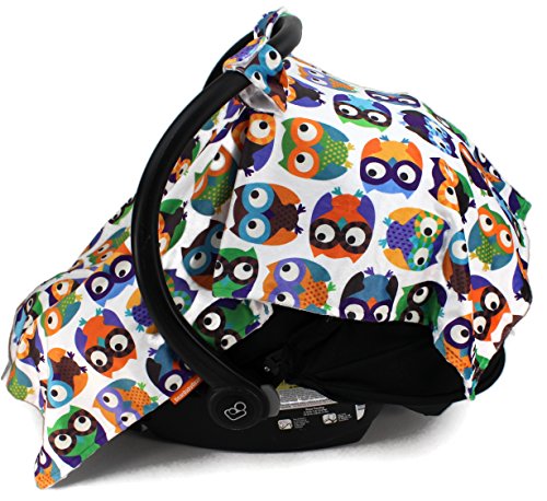 Image of Dear Baby Gear Deluxe Car Seat Canopy, Owls, Multi Color / White Minky Dot