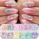 12 Girds Holographic Heart Nail Art Glitter Heart Nail Glitter Sequins Nail Colorful Heart Nail Art