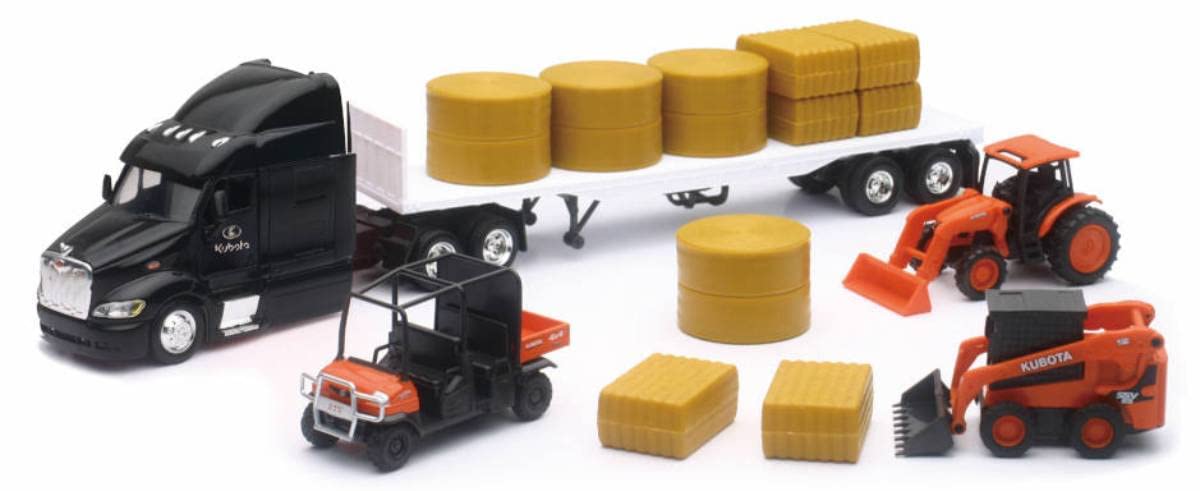 NewRayKubota Farm Tractors & Peterbilt Flatbed Semi Playset