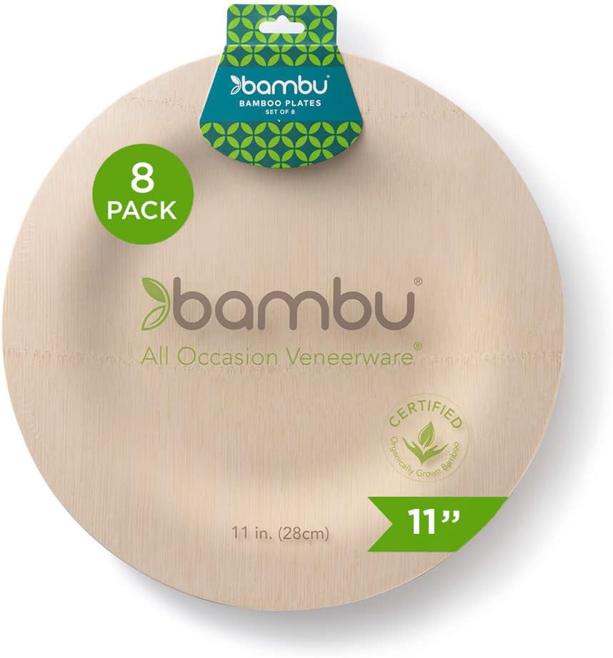 Bambu 28 cm Bamboo Veneerware Plates, Set of 8, Natural Brown