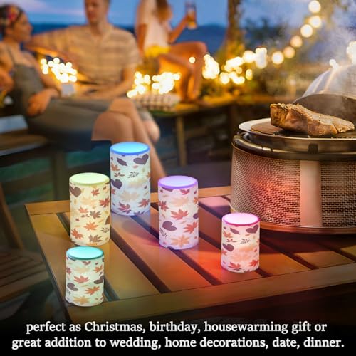 Image of ALAZA Autumn Fall Maple Leaves Flickering Flameless Candles Battery Operated with Remote Timer,Tea Light Candles LED Pillar Votive Candles Set of 2 for Outdoor Indoor Decorations