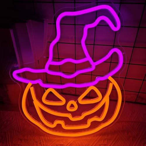 Image of Halloween Neon Sign Dimmable Pumpkin Neon Sign for Wall Decor Halloween Pumpkin Neon Window Lights for Halloween Party Light Up Pumpkin Halloween Decor for Bedroom, Kids Room