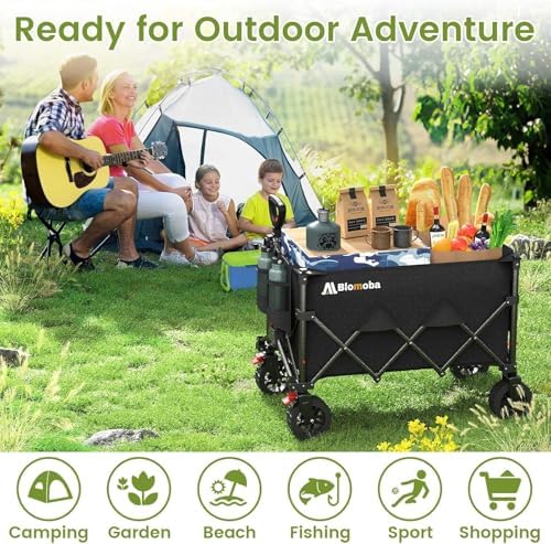 Blomoba Collapsible Wagon Cart, 150L Heavy Duty Foldable Beach Wagon with Wider Wheels & Auto-Rebound Handle, Utility Grocery Shopping Cart for Garden, Shopping, Camping, Sports, Black — view 8