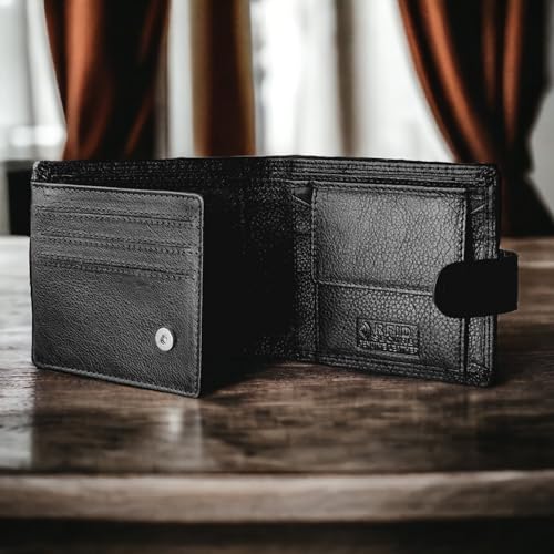 MORUCHA Black Wallet For Mens | Genuine Soft Nappa Leather RFID Blocking | High Capacity Stylish Wallet Purse | Designed For Up To 6 Cards, ID, Coins And Cash | Gift Boxed | M-253