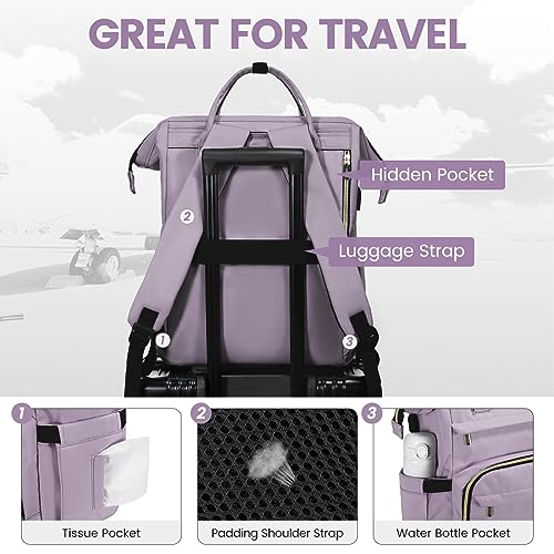 Image of LOVEVOOK Laptop Backpack for Women,15.6 Inch Professional Womens Travel Backpack Purse Computer Laptop Bag Nurse Teacher Backpack,Waterproof Work Bags Carry on Back Pack with USB Port,Light Purple