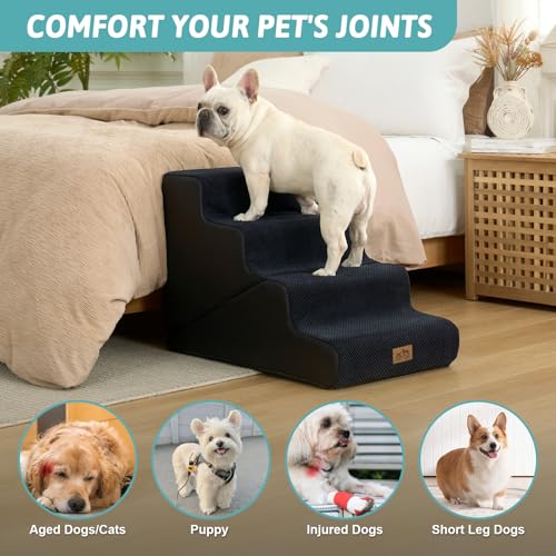 Image of COZY KISS Dog Stairs for Small Dogs, 4-Step 2-in-1 Dog Steps,19.7 inch H