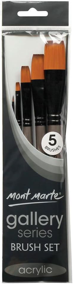 Mont Marte Gallery Series Acrylic Brush Set 5 Piece Selection of Synthetic Hair Paint Brushes Suitable for Acrylic Painting