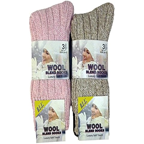 6 Pairs Ladies Thermal Premium Quality Long Wool Socks Mix Colours Size UK 4-7 EU 35-41 Cover