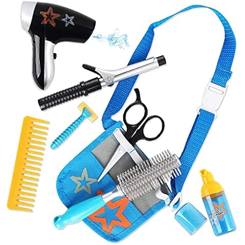deAO Stylist Hairdresser Barber Salon Role Hairdryer, Curling Iron, Belt and Styling Accessories Included - Pretend Play Set for Kids, 13.5 x 2.5 x 8.5 Centimeters Cover