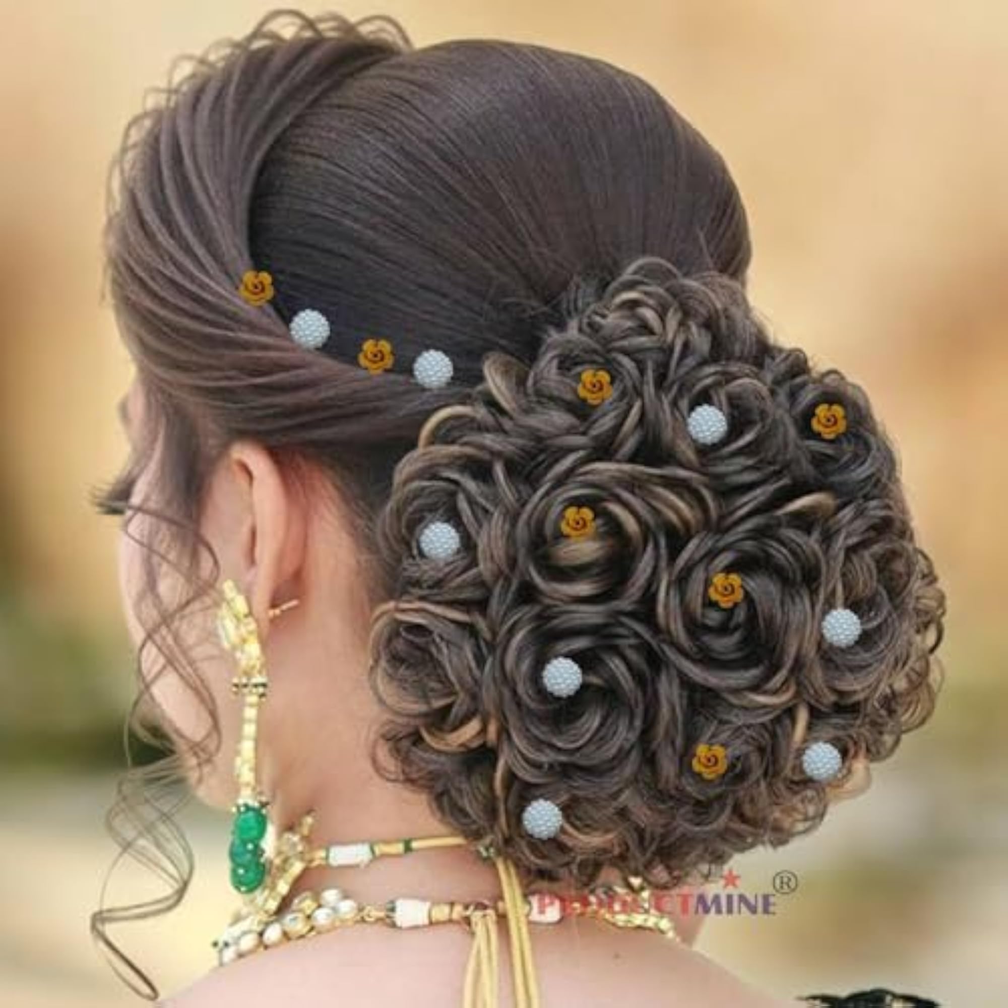 Bridal Hair Bun Pin Accessories with Yellow Rose and White Pearls