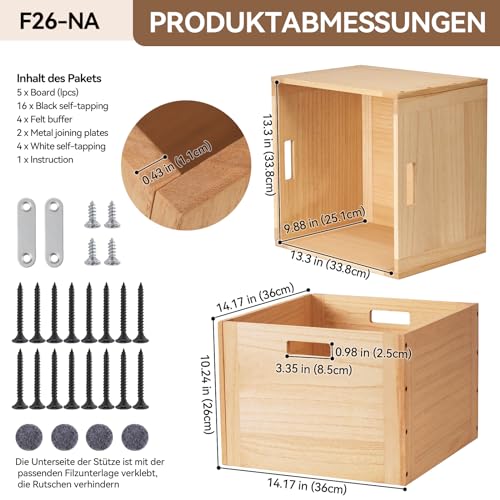 KIRIGEN Stapelbare hölzerne Lagerung Würfel Korb Veranstalter für Haus Bücher Kleidung Spielzeug Büro Würfel Bücherregal Schrank Regal F26 natürliche Farbe