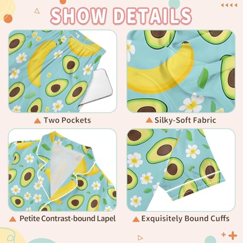 Avocado Banana Flower Pajamas Set Summer Button Down Sleepwear Pjs Sets Comfy Loungewear3