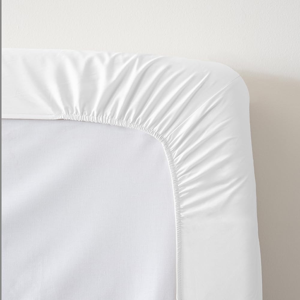 COTTON ARTean Sábana Bajera Camas Dobles articuladas 160x190 Percal algodón 200 Hilos. Noa Blanco