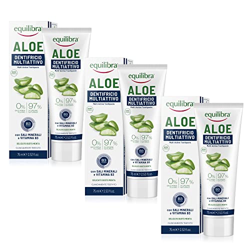 equilibra Igiene Dentale, Aloe Dentifricio Multiattivo, Dentifricio Aloe Vera in Gel Delicato dal Gusto Fresco, Aiuta a Proteggere da Carie, Tartaro e Disturbi Gengivali, 3 Pezzi da 75 ml