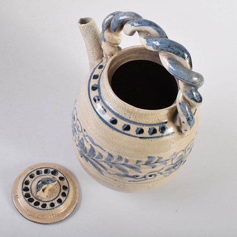 煎茶道具　益子焼　染付花文　大きめ急須　茶壷　時代箱　C　R8055C 煎茶道具 益子焼 染付花文 大きめ急須 茶壷 時代箱 C R8055C