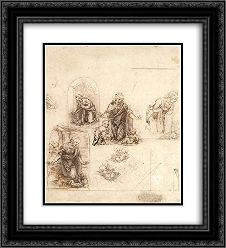 Studies For A Nativity 20x22 Black Ornate Frame and Double Matted Museum Art Print by Leonardo da Vinci