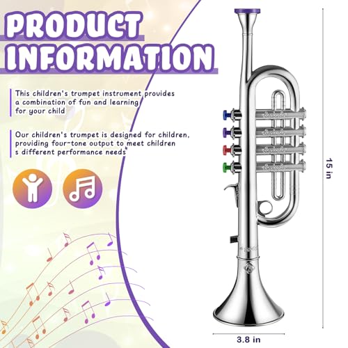 image for Lewtemi Silver Trumpet Musical Instruments Toy for Kid Toddler Fake Pl