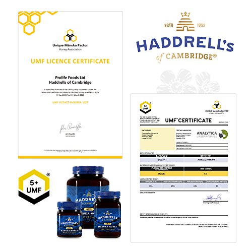 Image of Haddrell's of Cambridge Manuka Honey New Zealand UMF 5+ MGO 83+ • Certified Monofloral UMF Honey • Daily Immunity Booster, Gut Health & Natural Energy • 8.82 oz ℮ 250 g