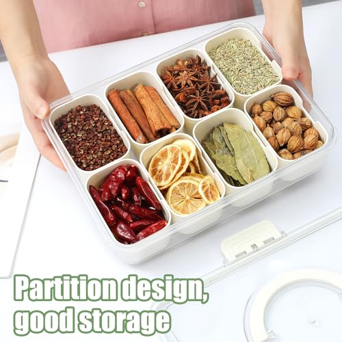 Divided Serving Tray with Lid and Handle, Snack Containers Travel Snackle Box Clear Organizer Food Storage Fresh-keeping Box for Candy Fruits Nuts Snacks, (1 Pack with 8 compartments) - Thumbnail 4