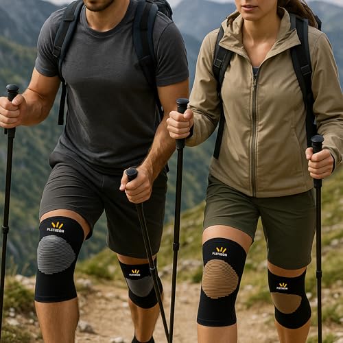 Image of PLETHEON Knee Cap for Pain Relief Men & Women | Compression Knee Support for Gym, Sports & Running | Anti-Slip, Breathable & Sweat-Free Knee Brace for Joint Pain & Injury Recovery (BEIGE-BLACK, XXL)