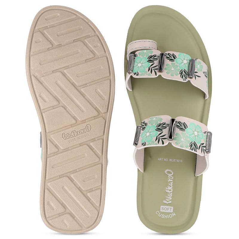 Image of WALKAROO Flat Sandals For Women|Soft Cushion Footbed, Lightweight PU Sole & Slip-On Sandals|WLR74018
