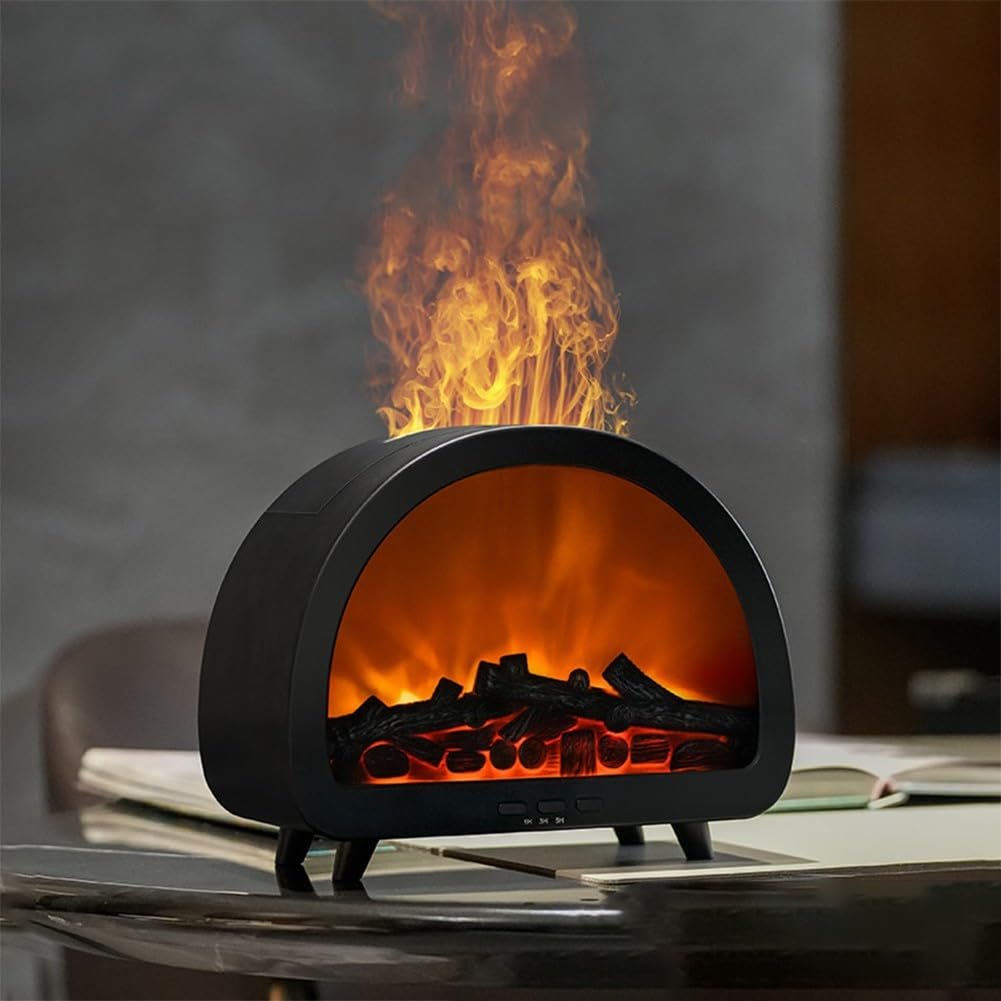 Diffuseur d'arômes de flamme avec lumière 7 couleurs, humidificateur avec télécommande de 200 ml pour décoration de chambre à coucher, salon, 2026 nouveau (noir)