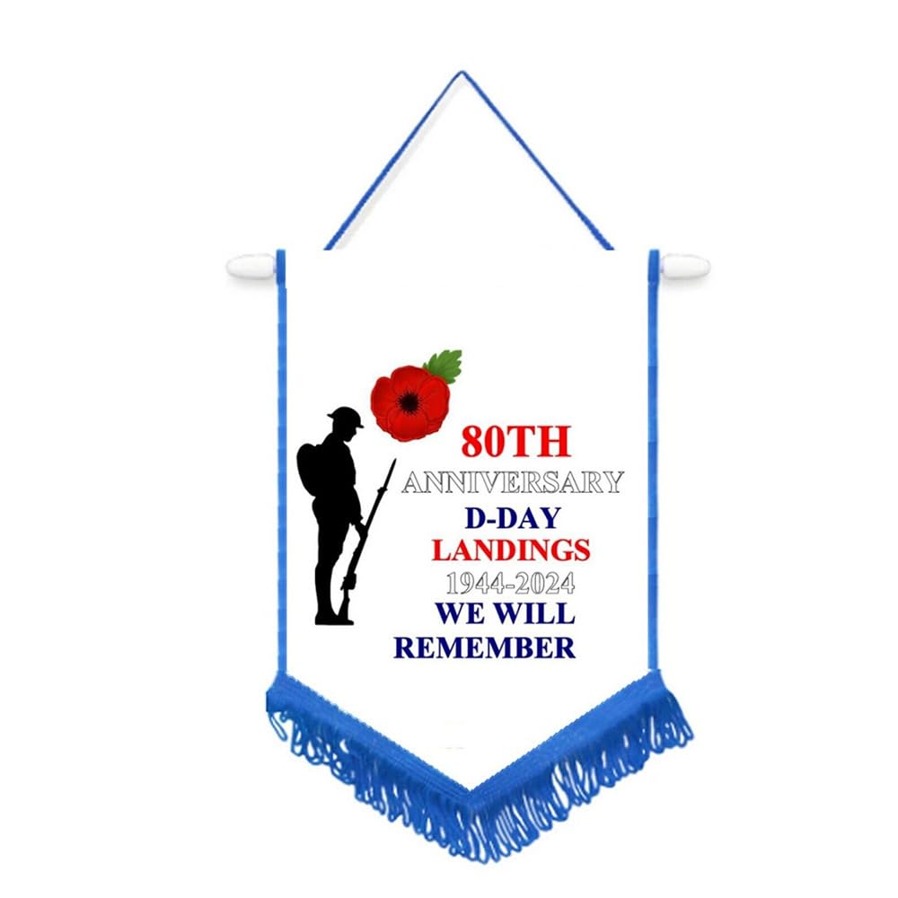 D Day 80th Anniversary Banner, D Day 80th Anniversary Hanging Flag Decorations, 1944-2024 Car/Wall Pennant Commemorative Flag for Commemoration and Collection