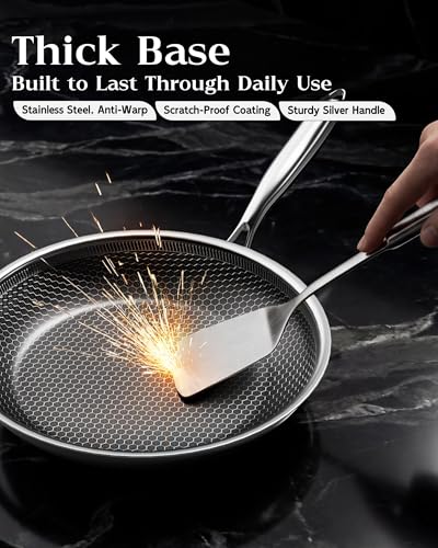 XBM Frying Pan Nonstick with Lid, Honeycomb, PFAS-Free, All Cooktops β image 6