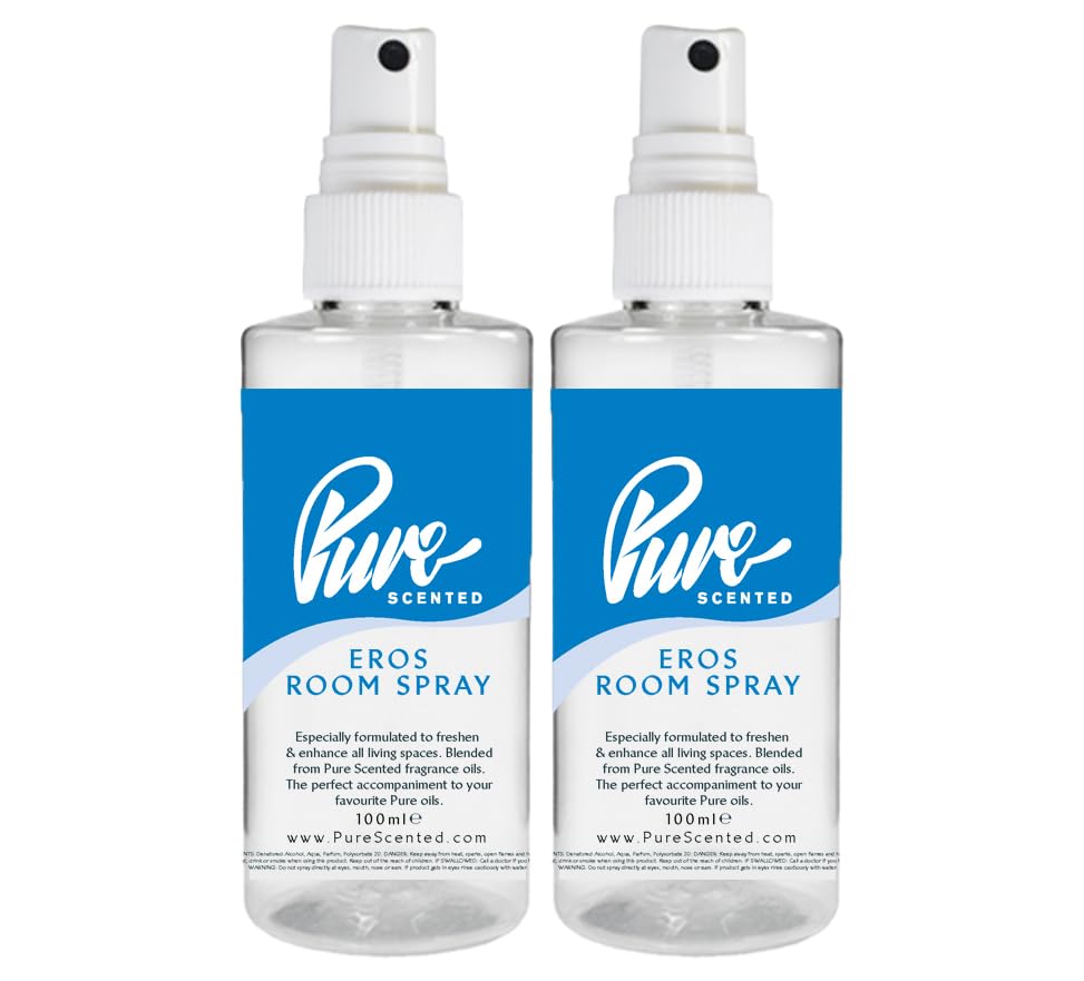 "Pure Scented 200ml Room & Fabric Sprays 2 x 100ml Suitable For Home, Car, Caravan, Work, Gym Bags, Odour Eliminators (2 x 100ml, Aros)"