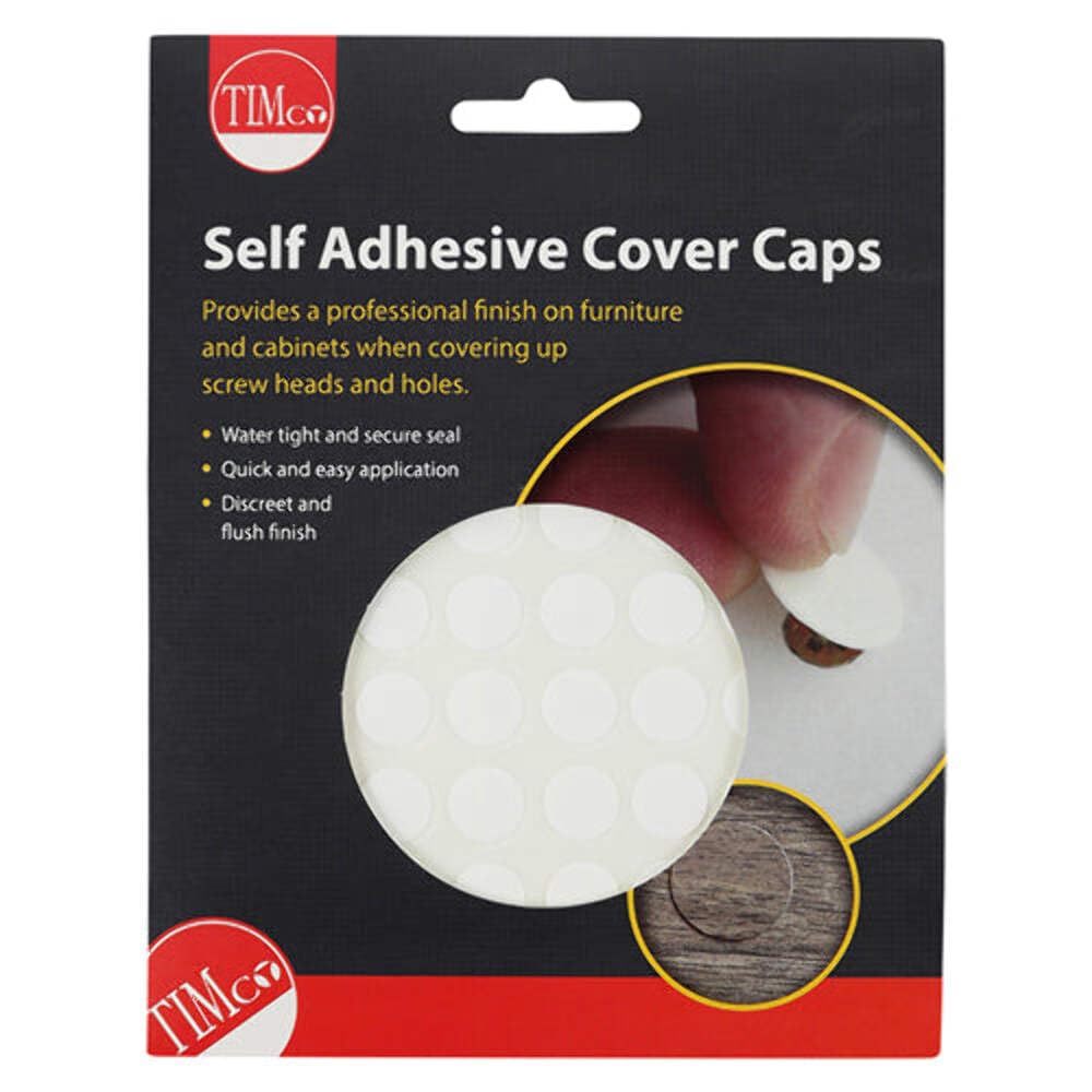 TIMCO Self-Adhesive Cover Caps - Ideal for screw heads, unused pre-drilled holes and general repairs to damaged surfaces - White Matt - 13mm