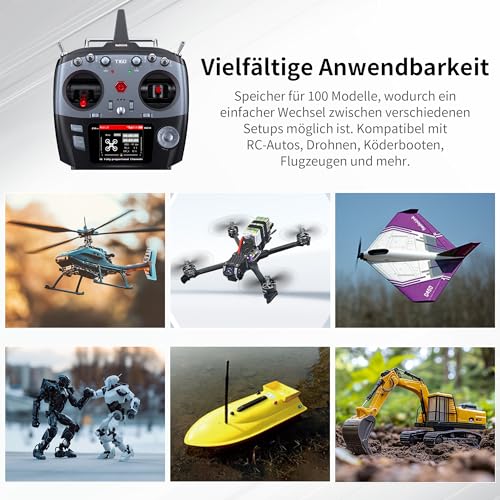 Radiolink T16D 16-Kanal RC Fernsteuerung mit R16F Telemetrie Empfänger Set, 4000m Reichweite, 100 Modellspeicher, 2,4GHz Sender für Futterboot Auto FPV Drohne Panzer Raupenfahrzeug (Mode 2)