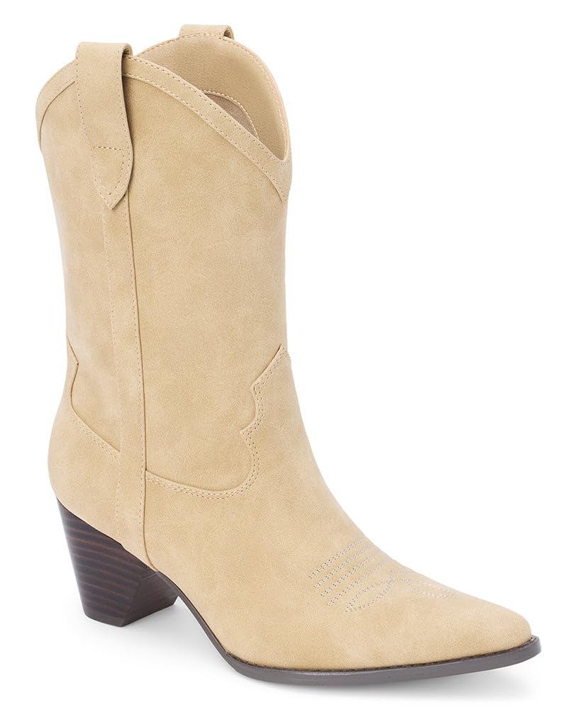 Coconuts by Matisse Womens Benji Pointed Toe Casual Boots Mid Calf Low Heel 1-2 - Beige