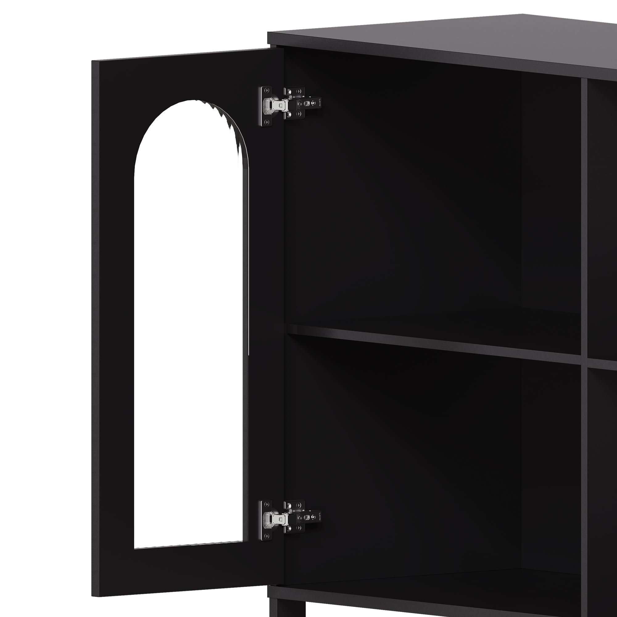 Metallschrank Mit Glastüren, Sideboard Küchenschrank, Glas Vitrine Schrank Mit Verstellbarem Regal, Anrichte Schrank Für Küche Esszimmer Wohnzimmer, 100 x 40 x 80 cm, Schwarz