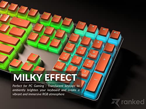 Image of Ranked Pudding PBT Keycaps | 112 Double Shot Translucent ANSI US & ISO Layout | OEM Profile for RGB Mechanical Gaming Keyboard (Coral)