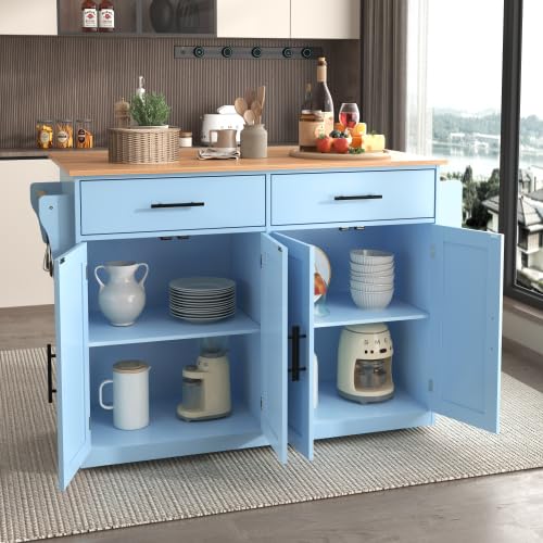 Generico Servierwagen mit klappbarer Tischplatte, 120x46(70) x91 cm, Blau, mit Rollen und austauschbaren Holzbeinen, ideal für Küche und Esszimmer