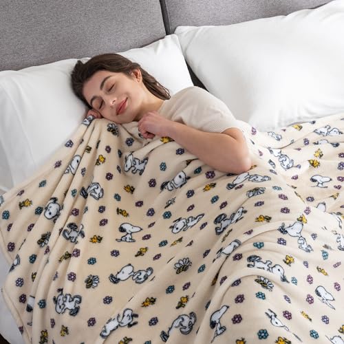 Image of Berkshire Blanket Peanuts VelvetLoft Cute Character Snoopy Plush Blanket,Peanuts Woodstock Snoopy Spring Frolic Large Canvas,King 90 in x 108 in (Official Peanuts Product)