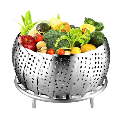 KOMUNJ Edelstahl Dampfgarer Einstellbar Dünsteinsatz, Dampfgar-Einsatz für alle Töpfe von 15,2 bis 25 cm, Dampf Einsatz, Dampfgareinsatz Topf