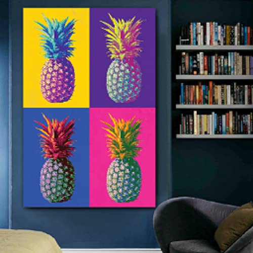 Peinture sur toile ananas pop art pour habiller un grand mur vide de salon 60x90cm