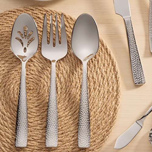 Hudson Essentials 3-Piece Hammered 18/10 Stainless Steel Silverware Serving Spoons And Fork Set - Hostess Buffet Flatware #TOP4
