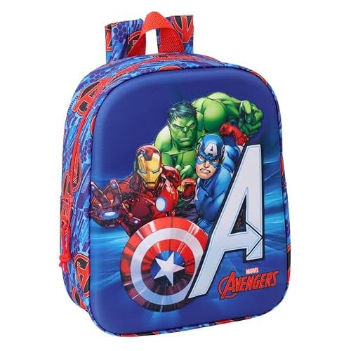Safta AVENGERS 3D - Mochila de Guardería 3D, Adaptable a Carro, Fácil Limpieza, Ideal para Niños de Diferentes Edades, Cómoda y Versátil, Calidad y Resistencia, 22x10x27 cm