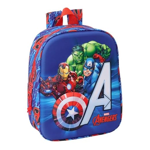 Safta AVENGERS 3D - Mochila de Guardería 3D, Adaptable a Carro, Fácil Limpieza, Ideal para Niños de Diferentes Edades, Cómoda y Versátil, Calidad y Resistencia, 22x10x27 cm