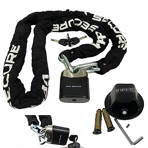 Motorbike Security Chain Lock SABRE 1.2m with ROCKSOLID ATOM Ground Anchor Motorcycle Scooter Bicycle Cycle Protection Kit - Black