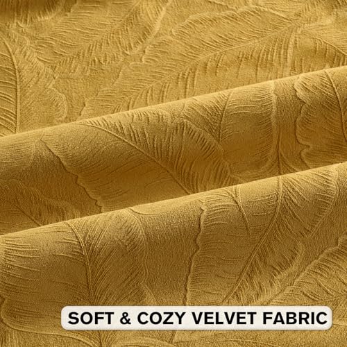 Image of FUTEI Pack of 2 Velvet Throw Pillow Covers 24x24 Inch Soft Embossed Leaf-Relief Textured Decorative European Cushion Cases Modern Natural Farmhouse Accent for Couch Bed Living Room, Golden Yellow