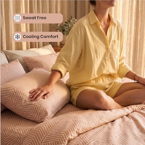 Image of Mush Aura Collection 300 TC Bamboo Bedsheets King Size with Pillow Case | Cooling & Breathable Bedsheets King-Size, Ultra Soft Bamboo Bed Sheet Set for Kingsize Bed (Peach Beige)