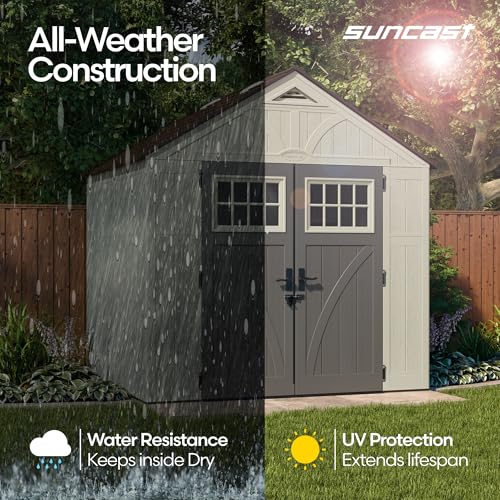 Suncast 8x7 Ft. Outdoor Storage Shed - Large Resin Shed with Floor, Lockable Double Doors, & Skylights. 378 Cu Ft Tremont Garden Sheds & Outdoor Storage for Lawn Tools, Riding Mowers, Bikes, & More - image 8